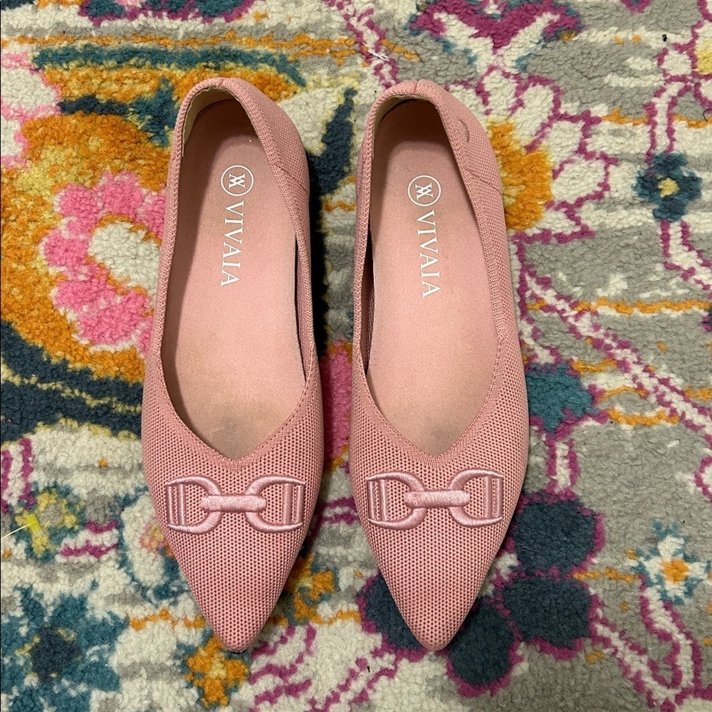 VIVAIA Pointed-Toe Flats Ena 2.0 Pink Embroidered Horsebit Size EU 37, US 6.5 - Picture 4 of 16